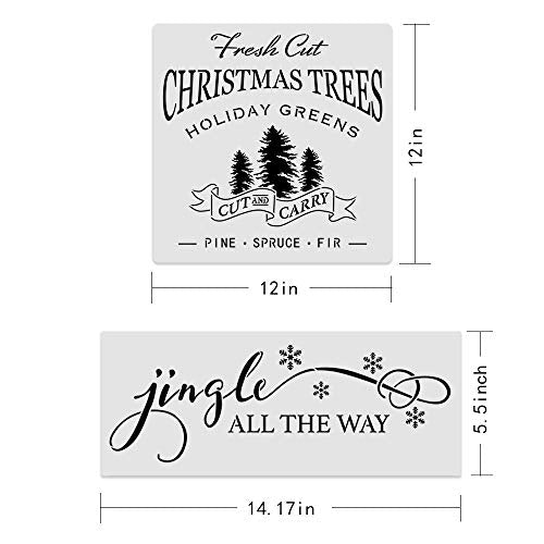 8Pcs Large Christmas Stencils-12x12 Inches Reusable Merry Christmas Stencils Including Candy Cane/Christmas Tree/Gingerbread/Reindeer/Jingle All The Way, Make Your Own Farmhouse Christmas Wood Signs