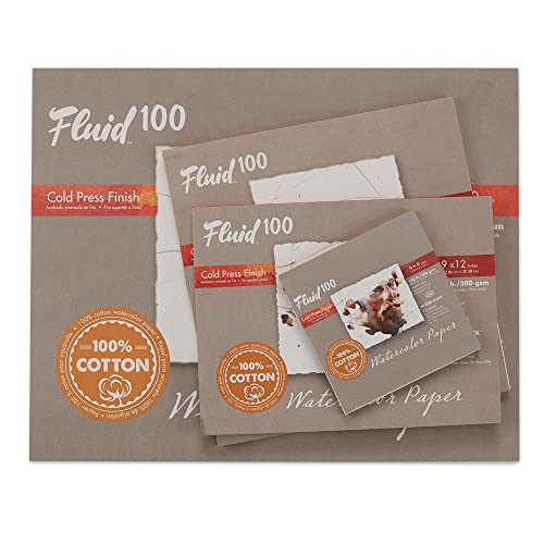 Speedball Art Products Fluid 100 Artist Watercolor Paper 140 lb Cold Press, 8 x 8 BLOCK, 100% Cotton Natural White