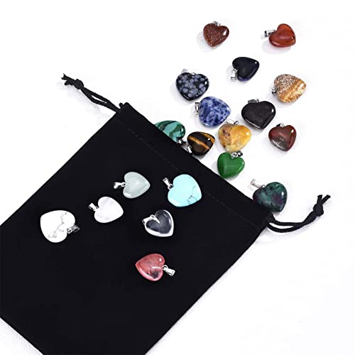 Outus 20 Pieces Heart Shape Stone Pendants Chakra Beads DIY Crystal Charms, 2 Different Sizes, Assorted Color