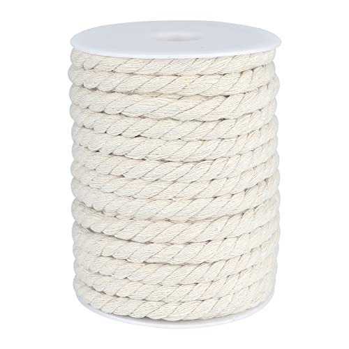 8mm x 65 Feet Cotton Rope,Natural Cotton Cord,3 Ply Twisted Macrame Rope for for Crafts,Wall Hangings,Plant Hangers,Decor,Pet Toys