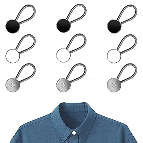 MARSHOHO 9pcs Collar Extenders，Neck Extenders Shirt Elastic Button Extender for Men Dress Shirt Cuffs Women Coat (Black, Silver, White) (PE-03)