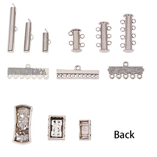 SUNNYCLUE 12 Style Mixed Slide Clasp Tube Lock Necklace Connector Multi Strands Slide Lock Clasps Slide On End Clasp Connector Charms Links for Layered Bracelet Necklace Jewelry Crafts