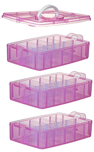 Sooyee Bead Organizer,3-Tier Craft Organizers and Storage,Stackable Storage Containers with 30 Compartments Dividers for Washi Tape, Kids Toy, Hair Accessories, Nail,Art Supplies, Fishing Tackle, Pink
