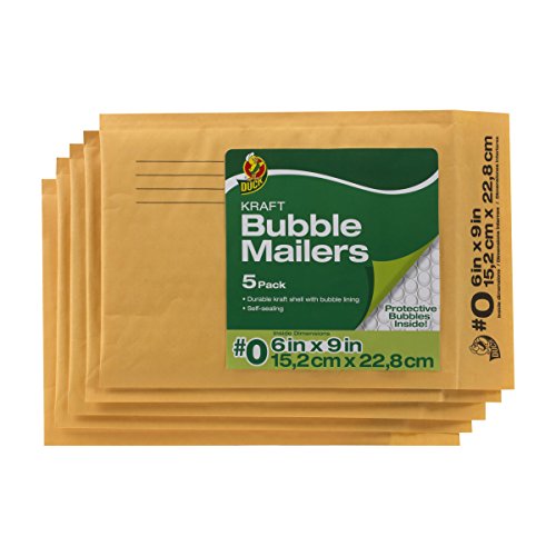 Duck Brand Kraft Bubble Mailers, 0-6 x 9 Inches, 5-Pack (284691), Tan