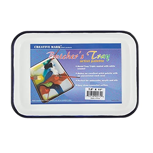 Creative Mark Butcher Tray Palette - Triple Coated Enamel Tray Palette for Painting, Color Theory, Mixing, and More! - 7.5" x 11"