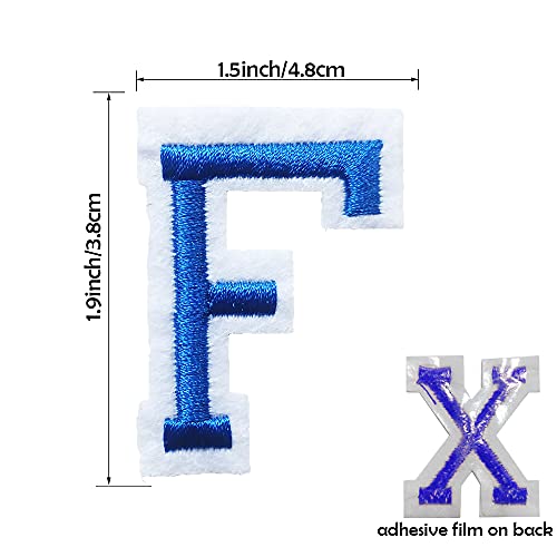 Iron on Letter Patches 52 Pieces,bfuee Blue Letter Patches Alphabet Embroidered Patch A-Z,for Hats Shirts Jeans Bags Blue