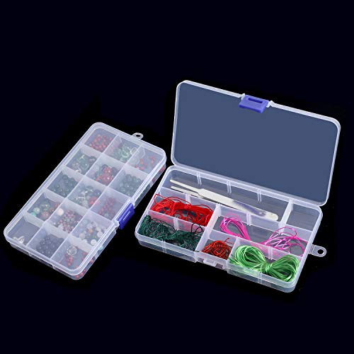 KINJOEK 10 Packs 15 Grids Bead Organizer Containers Storage Plastic Jewelry Box Adjustable Dividers Earring Storage Containers Diamond Painting Storage Case for Cross Stitch Accessories, Nails, Sewing