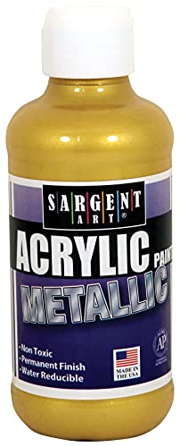 Sargent Art Metallic Acrylic Paint, 8 Ounce Liquid Metal, Gold, Non-Fading, Rich Vivid Pigments, Brilliant Matte Finish, Fast Dry Formula, Non-Toxic for Kids, Beginners & Students, Art Supplies for Craft Surfaces, Pouring and Canvases
