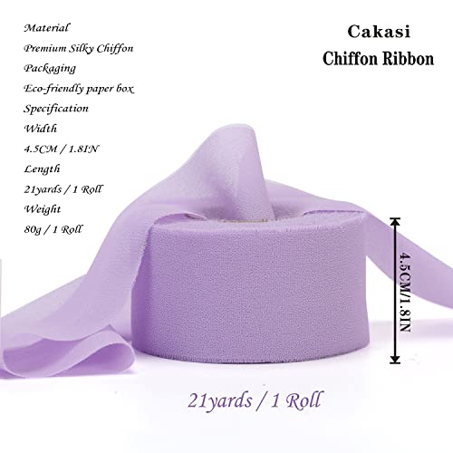 Cakasi Handmade Fringe Chiffon Ribbon Light Purple 21Yd Chiffon Silk Ribbon 1-3/4" x 1 Rolls for Wedding Invitations Bridal Bouquets Backdrop Decorations Invitations Gift Wrapping DIY Crafts