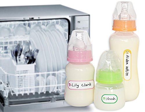 Baby Bottle Labels for Daycare, Self-Laminating, Waterproof Write-On Name Labels, Assorted Sizes & Colors, Pack of 128