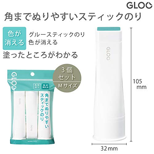 Kokuyo Gloo Square Glue Stick, Color Disappearable, Medium Size, Pack of 3, Japan Import (TA-G312-3P)