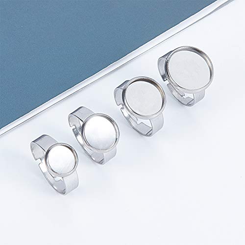 UNICRAFTALE 4 Sizes Stainless Steel Ring Base with Cabochons(8/10/12/14mm), 24 Sets DIY Adjustable Rings Making Kits, Finger Ring Blank Bezel Cabochon Settings for Jewelry Making Supplies