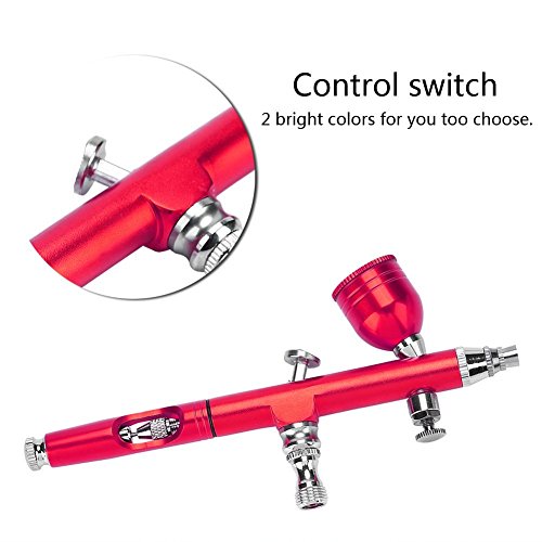 Airbrush gun, 0.3mm Gravity Spray Gun for Painting Art Tattoo Model Paint Nail Cake Decoration Makeup Nail Manicure, Cordless Air Brush Tools Kit(Red)