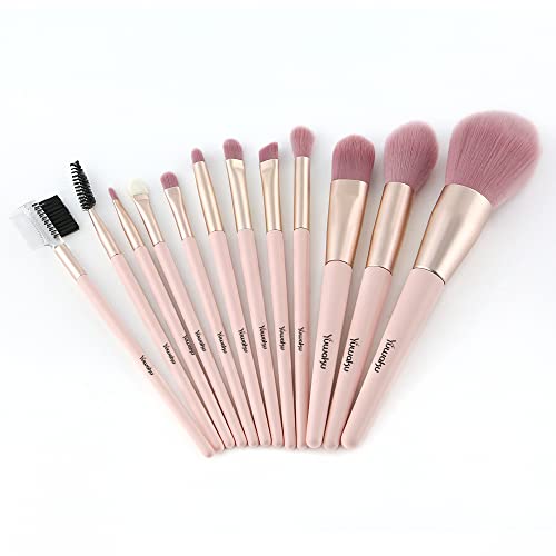 YUWAKU-OPP Makeup Brushes Set, Eye Make up Brush Set Pink Eye Shadow Eyeliner Eye brow Foundation Blush Lip Liquid Cream Cosmetics Blending Brush Tool 12 Pieces