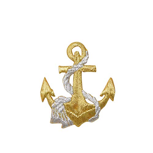 Nautical - Gold Anchor - Silver Rope - Seafaring - Embroidered Iron on Patch