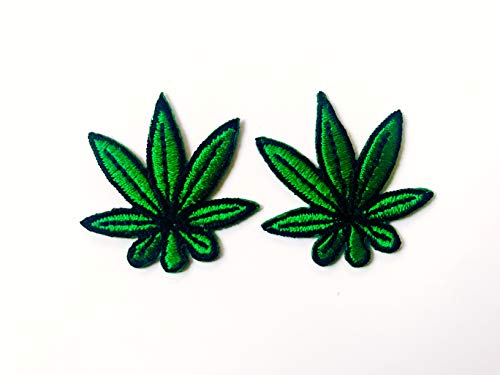 TH Set 2 Tiny Mini Green Cannabis Marijuana Leaf Jacket T-Shirt Sew Iron on Embroidered Applique Badge Sign Patch