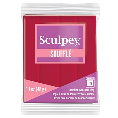 Sculpey Soufflé™ Polymer Oven-Bake Clay, Cherry Pie Red, Non Toxic, 1.7 oz. bar, Great for jewelry making, holiday, DIY, mixed media and more! Premium light-weight oven bake clay.