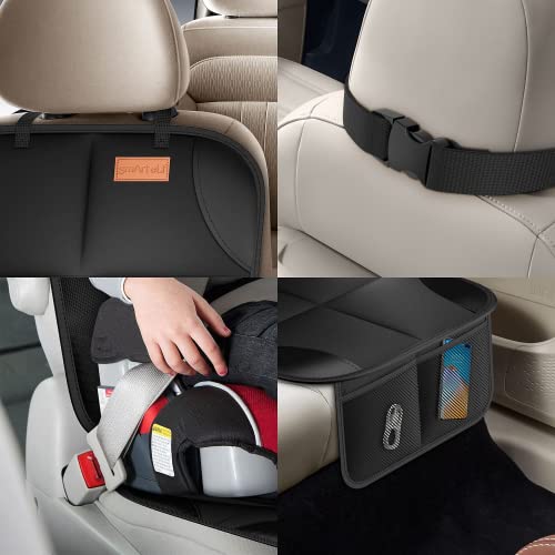 SMART ELF Car Seat Protector, [1 Pack] Large Auto Car Seat Protectors for Child Seats with Thickest Padding and Non-Slip Backing Mesh Pockets for SUV, Sedan, Truck, Leather and Fabric Car Seat