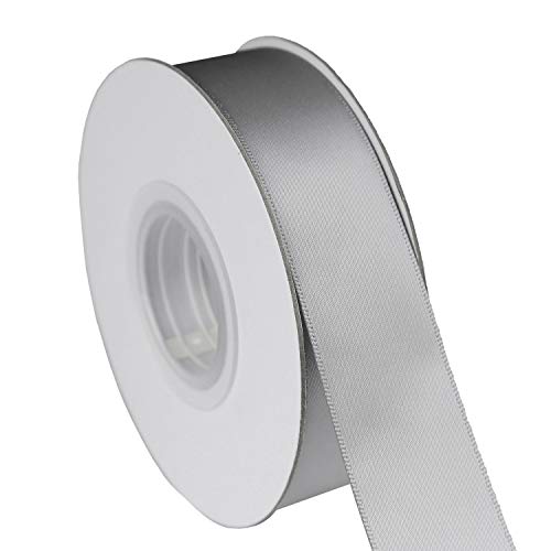 ITIsparkle 1" Inch Double Faced Satin Ribbon 50 Yards-Roll Set for Gift Wrapping Scrap Books Party Favor Hair Braids Baby Shower Decoration Floral Arrangement Craft Supplies, Silver Ribbon