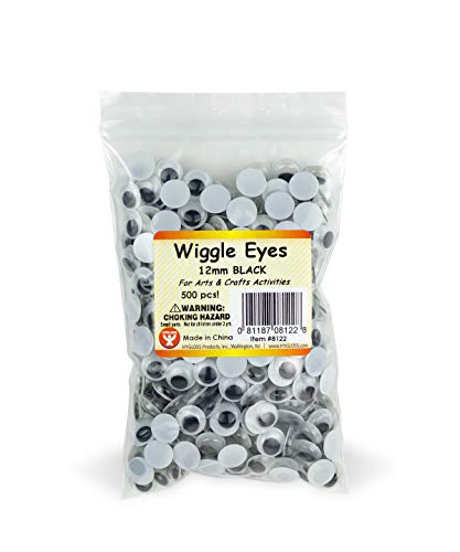 Hygloss Wiggle Eyes-Paste On, 12 mm Black Products Plastic Eyeball Googly Arts & Crafts-Non-Adhesive Size 12mm-Classroom Economy Pack-500 Pcs