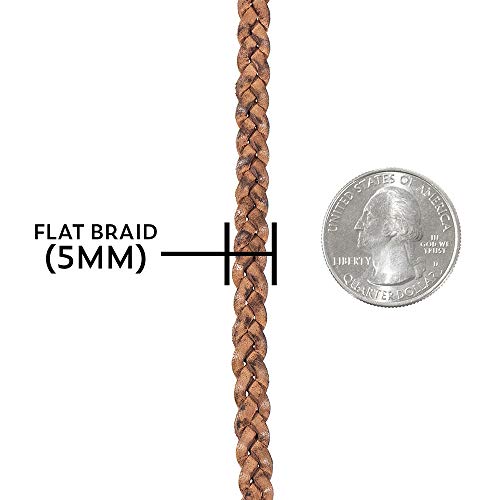 Craft County Flat Braided Leather Jewelry Craft Cord – Necklaces, Belts, Bracelets, Crafts and Jewelry Making (Red Brown, 5mm X 5 Yards)