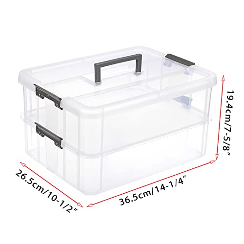 BTSKY 2 Layer Stack & Carry Box, Plastic Multipurpose Portable Storage Container Box Handled Organizer Storage Box for Organizing Stationery, Sewing, Art Craft, Jewelry and Beauty Supplies Dark Grey