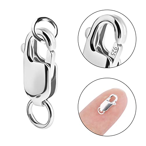 KINBOM 6pcs Lobster Claw Clasps with Open Jump Rings, 8/10/12mm Sterling Silver Lobster Clasp Rectangle Lobster Clasp for Jewelry Making DIY Necklace Bracelet Crafts
