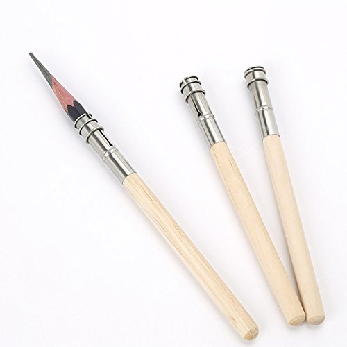 SPHTOEO 5pcs Wooden Handle Adjustable-Head Art Drawing Pencil Lengthener Extender Holder Tool