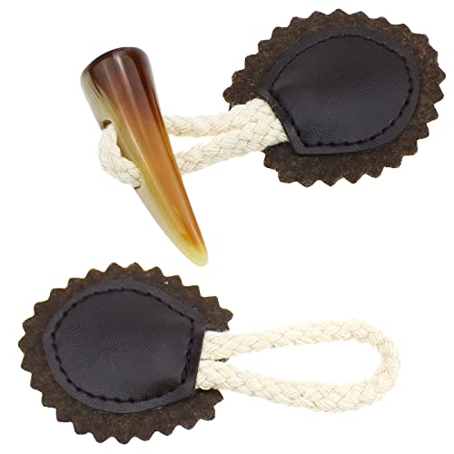 6 Sets Pu Leather Sew-On Toggles Closure with Resin Horn Button Sewing Accessories for Coat Clothing Jacket, Sweater, Windbreaker (Dark Brown)