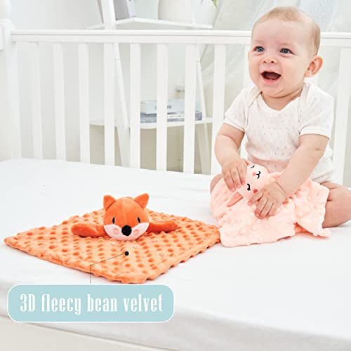Cute Castle Security Blanket Baby Gifts Box - Soft Unisex Newborn Essentials for Boys and Girls - Neutral Baby Stuff Snuggle Cloths - Baby Registry Search Shower Gifts (Pink Rabbit and Fox)