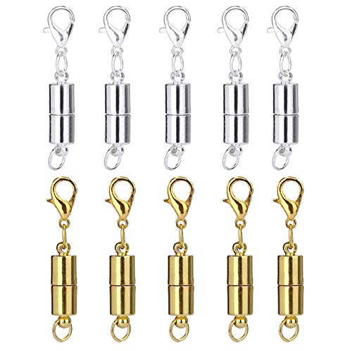 DNHCLL 10PCS Magnetic Jewelry Clasp, Magnetic Lobster Clasp, Magnetic Clasps Converter for Necklace Bracelet Anklet Chains (Gold & Silver)