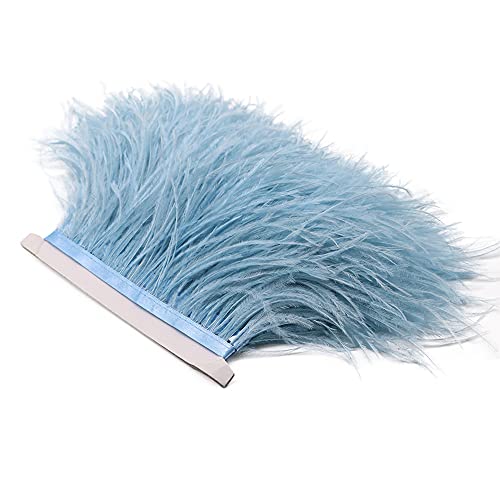 FEARAFTS 2 Yards Natural Fluffy Ostrich Feathers Trims Fringe Ribbon for Dress Sewing Crafts Wedding Decorations (Light Blue)