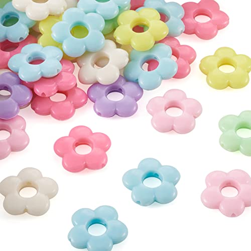 Beadthoven 50pcs Opaque Color Flower Acrylic Beads Spacers Mixed Candy Color Mini Hollow Flower Loose Pony Beads Spacers for DIY Colorful Rainbow Necklace Bracelet Jewelry Making