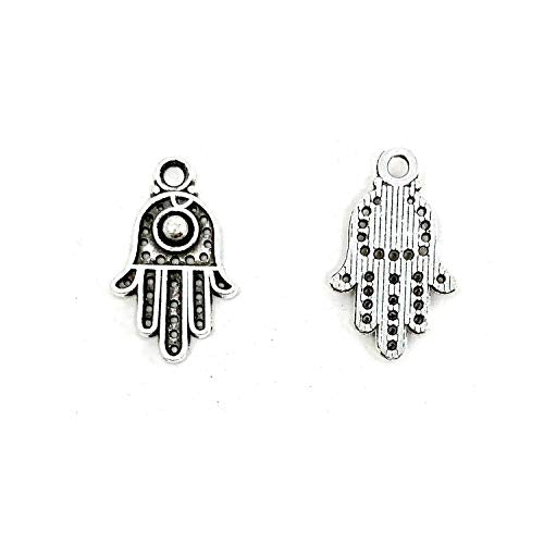 JIALEEY 100PCS Antique Silver Hamsa Hand of Fatima Symbol Charms Hamsa Hand Beads Frame Charms for Jewelry Making Findings DIY Necklace Bracelet