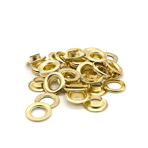 Ram-Pro 1/2" Brass Grommets Eyelets with Washers Kit, Solid Metal Antique Style Eyelet Repair Replacement Pack, Sets of 25