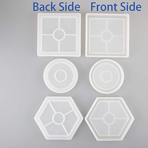 3 Pack DIY Coaster Silicone Mold, Include Round, Square, Hexagon, Molds for Casting with Resin, Cement