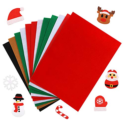 Caydo 12 Pieces A4 Christmas Felt Fabric Sheets, 5 Colors Felt Sheets Craft for DIY Christmas Decorations