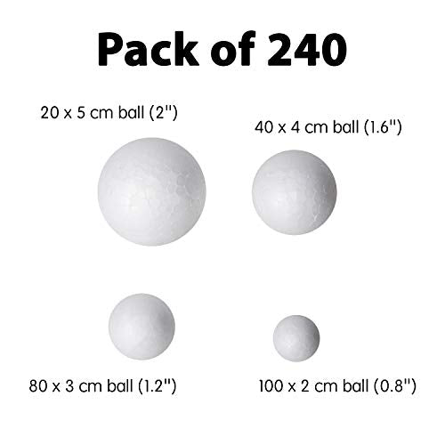 240 Pack Styrofoam Balls -Craft Foam Balls -Foam Craft Balls -Foam Balls For Arts and Crafts, DIY Craft For Home, School Craft Project -240 Bulk Styrofoam Balls, 4 sizes .8’’, 1.2’’, 1.6’’, 2’’ Inches