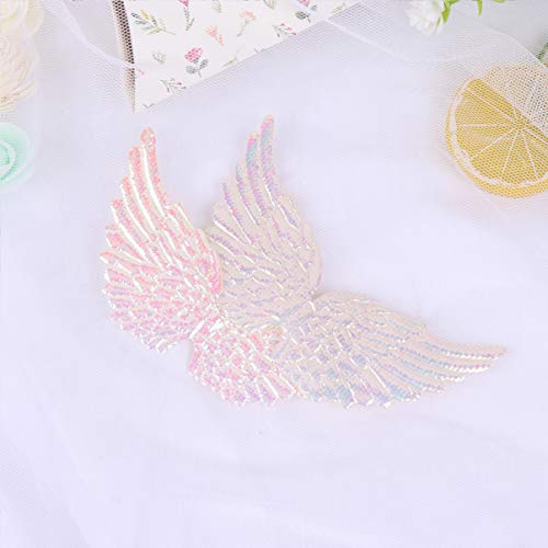 NUOBESTY 12pcs Iron on Patches Angel Wing Shape Embroidered Patches Applique DIY Craft Decoration Sew On Patches for Clothes Jeans Pink