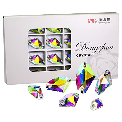 DONGZHOU Dysmorphism Crystal AB Sew On Rhinestones Flatback Stones with Holes Sewing Stones Beads for DIY Crafts, Costume, Clothes, Wedding Dress,Jewelry Making,Shoes