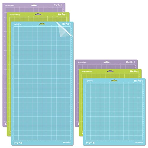 ReArt Cutting Mat Variety 6 Packs Adhesive Replacement - Strong, Standard, Light Grip Suit for Cricut Maker/Explore Air 2/Air/One - 12in x 12in x 3 Packs, 12in x 24in x 3 Packs.