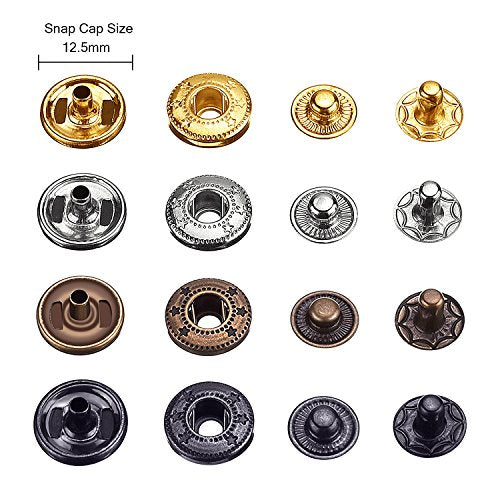 100 Set Snap Fasteners Leather Snaps Button Kit Press Studs with 4 Pieces Fixing Tools, 12.5 mm in Diameter