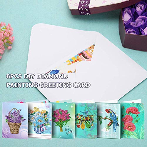 umbresen 6 Pack 5D DIY Special Shaped Diamond Painting Christmas Birthday Greeting Cards Creative Gift (Flower & Birds 6 Set)
