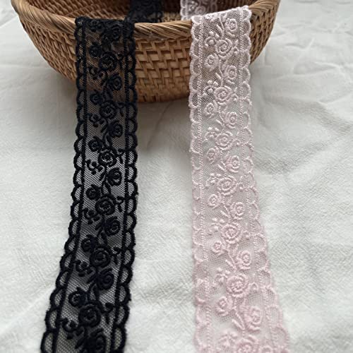 Sourcemall Lace Trim Ribbon, Delicate Pink Floral Ribbon for Wedding/Bridal Decoration, DIY Craft Sewing, Home Decoration, 5 Yards (Pink Flower)