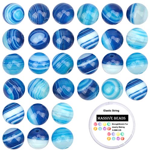 80Pcs Natural Crystal Beads Stone Gemstone Round Loose Energy Healing Beads with Free Crystal Stretch Cord for Jewelry Making (Blue Agate, 10mm)