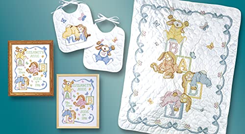 Janlynn Sleepy Bunnies Bibs Stamped Cross Stitch Kit-9-1/2 X11 Set of 2