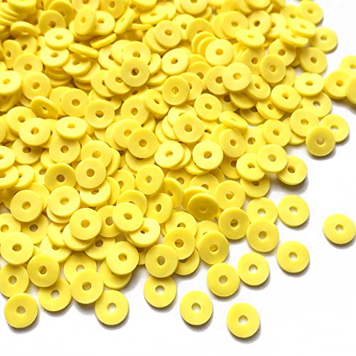 Jmassyang 3200 Pieces 6mm Flat Clay Beads Heishi Beads Polymer Round Spacer Beads Loose Spacer for Jewelry Making Bracelets Necklaces Earring Pendant DIY Crafts(Yellow)