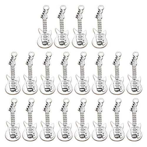 BESTOYARD Vintage Alloy Guitar Pendants Charms DIY Jewelry Making Accessory for Necklace Bracelet 20pcs (Antique Silver)