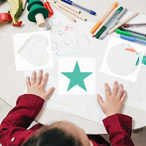 16 Pack Kids Stencils, Reusable Painting Stencils with Star, Circle, Heart, Moon Shape Patterns Stencils for Wall Painting Home Decor, 5.9 Inches