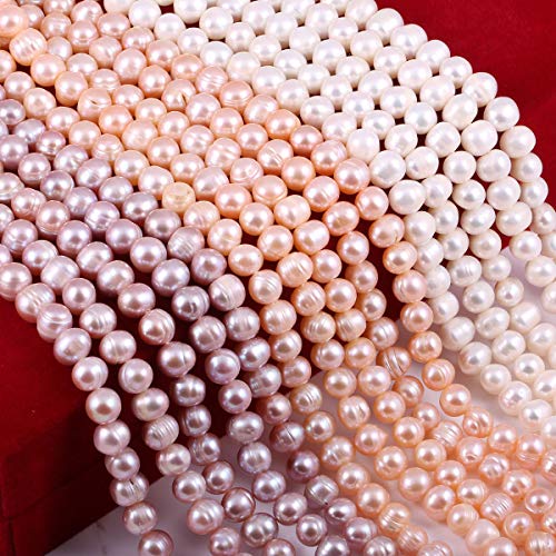 Natural Pearl Beads Cultured Freshwater Round Pearl Punching Loose Beads for Jewelry Making Necklace Bracelet 7-8 mm